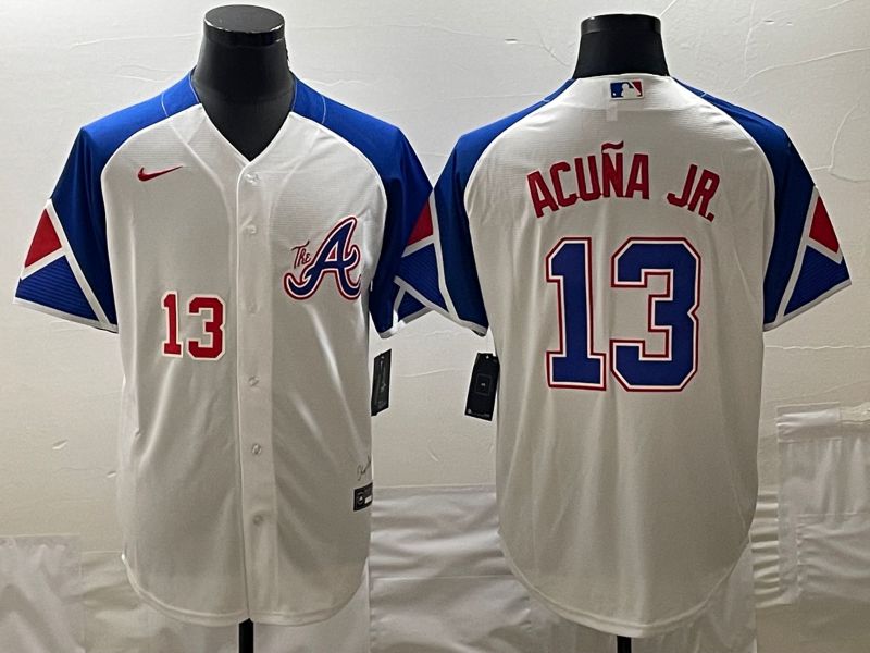 Men Atlanta Braves #13 Acuna jr White City Edition 2024 Nike MLB Jersey style 3